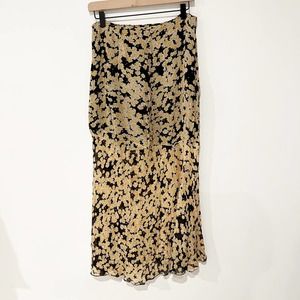 & Other Stories Viscose Flowy Disty Floral Print Yellow & Black Midi Skirt 6